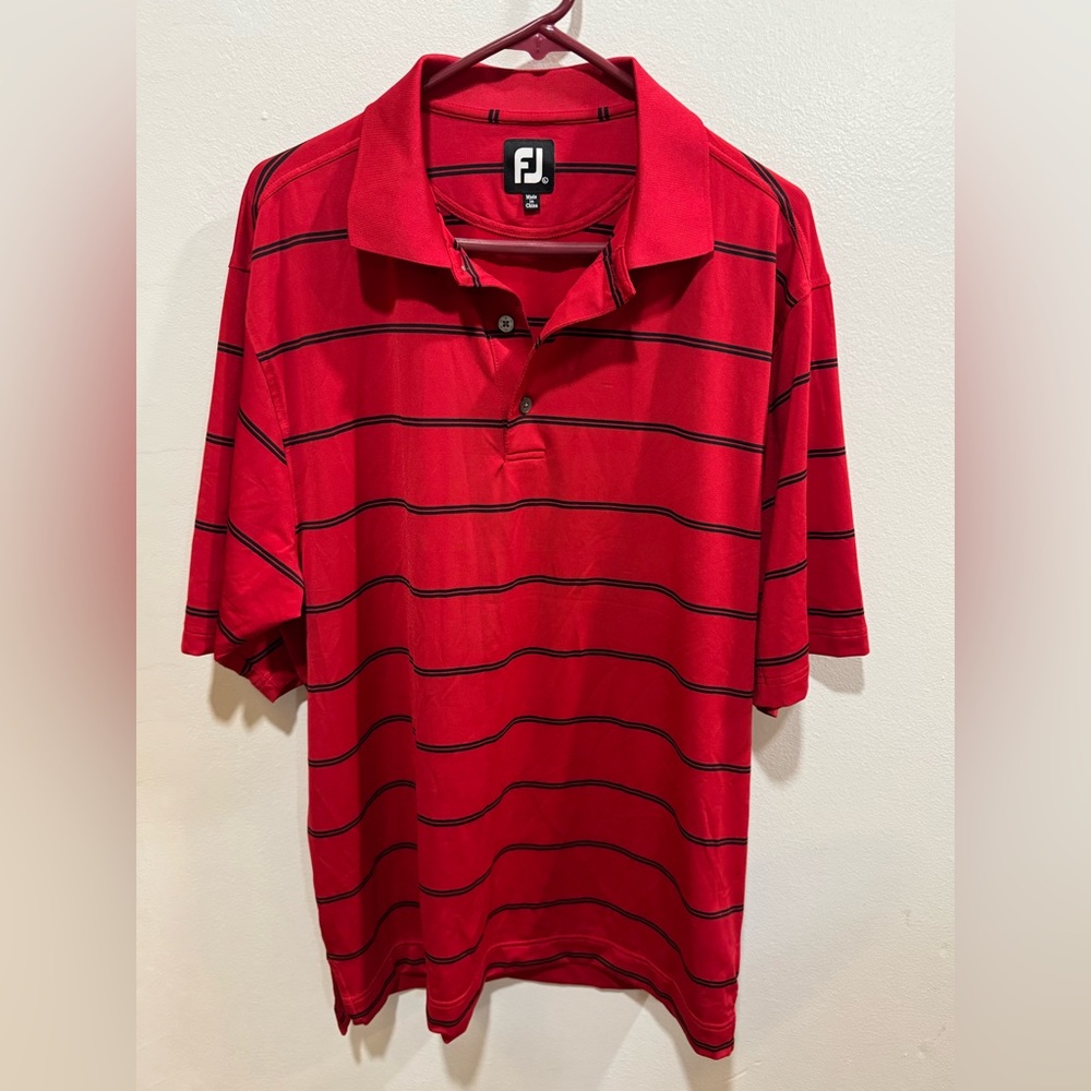 FootJoy men's L red black striped short-sleeve performance golf polo shirt